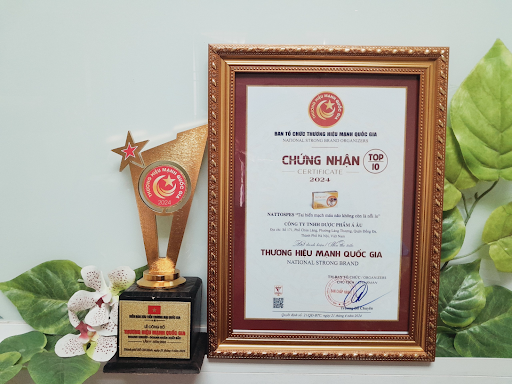 Cup và Bằng khen chứng nhận giải thưởng “Top 10 Thương hiệu mạnh Quốc gia 2024” của TPBVSK Nattospes.png